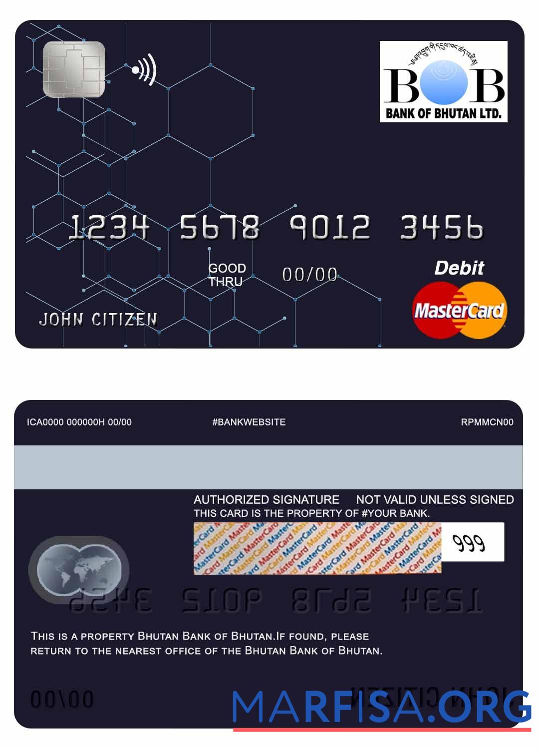 Blank Bhutan Bank of Bhutan mastercard template